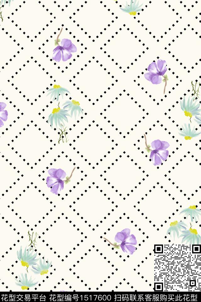 几何文艺花卉数码印花花型下载（图片编号: 1517600） - 瓦栏（Walan）