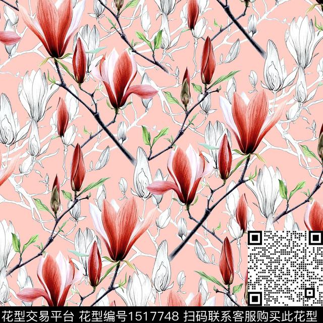 R2210105A.jpg - 1517748 - 玉兰花 粉红系 2023 - 数码印花花型 － 女装花型设计 － 瓦栏