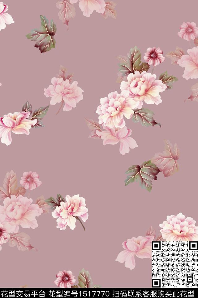 花卉大牌风小清新数码印花花型下载（图片编号: 1517770） - 瓦栏（Walan）