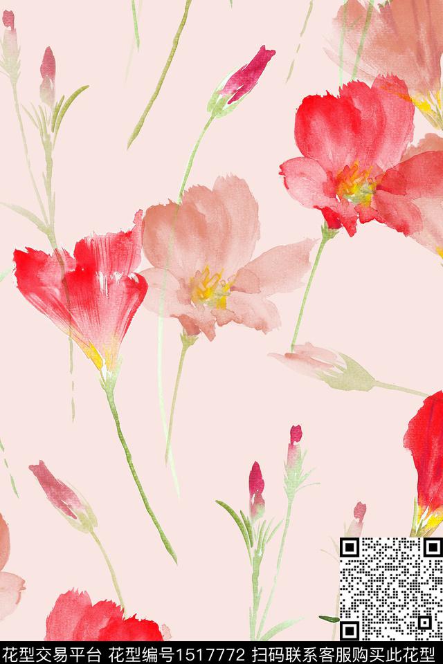 花卉大牌风小清新数码印花花型下载（图片编号: 1517772） - 瓦栏（Walan）