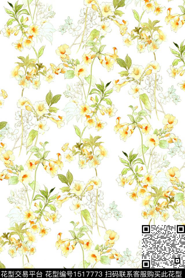 花卉大牌风小清新数码印花花型下载（图片编号: 1517773） - 瓦栏（Walan）