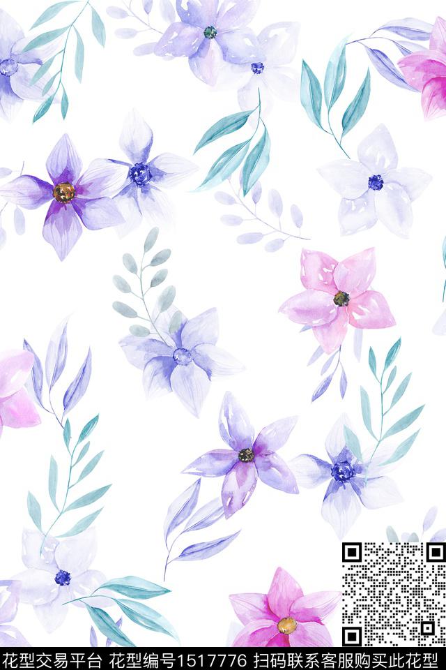 花卉大牌风小清新数码印花花型下载（图片编号: 1517776） - 瓦栏（Walan）