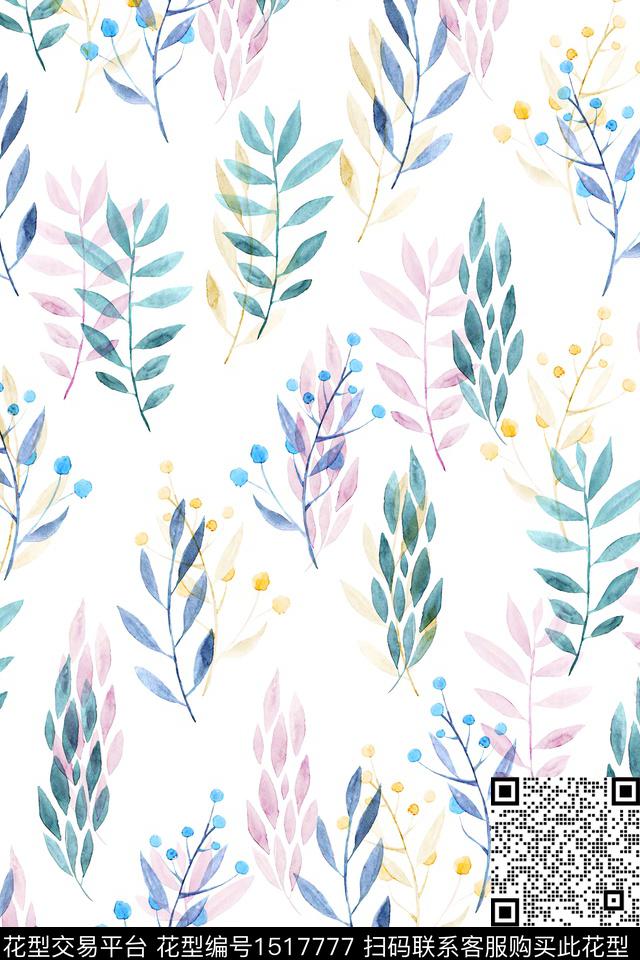 花卉大牌风小清新数码印花花型下载（图片编号: 1517777） - 瓦栏（Walan）
