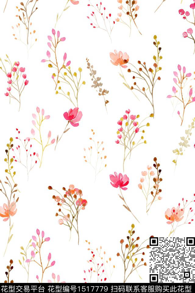 花卉大牌风小清新数码印花花型下载（图片编号: 1517779） - 瓦栏（Walan）