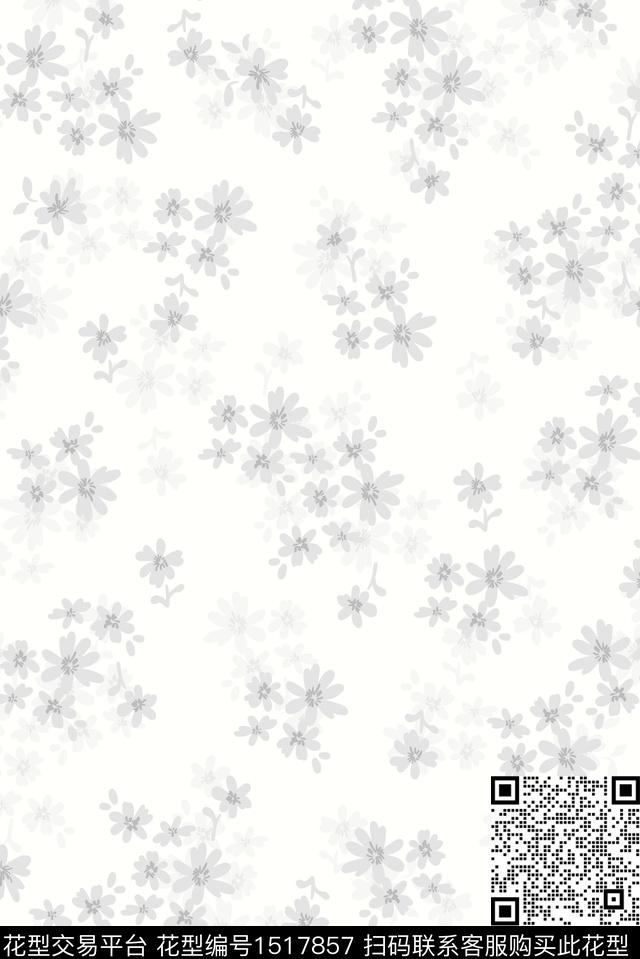 黑白花型花卉小碎花数码印花花型下载（图片编号: 1517857） - 瓦栏（Walan）
