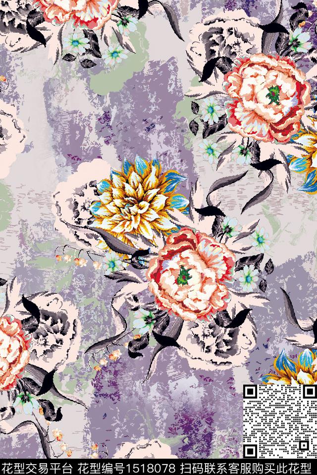 CM115.jpg - 1518078 - 抽象花卉 春夏花型 手绘花卉 - 数码印花花型 － 女装花型设计 － 瓦栏