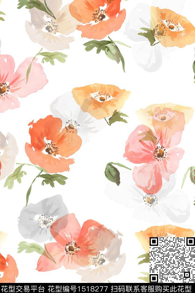花卉大牌风小清新数码印花花型下载（图片编号: 1518277） - 瓦栏（Walan）