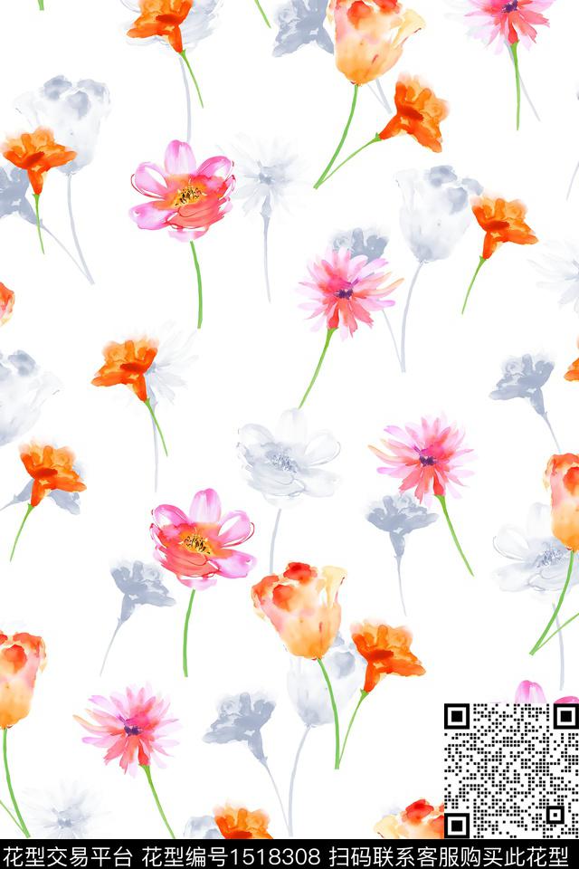 绿植树叶大牌风小清新数码印花花型下载（图片编号: 1518308） - 瓦栏（Walan）