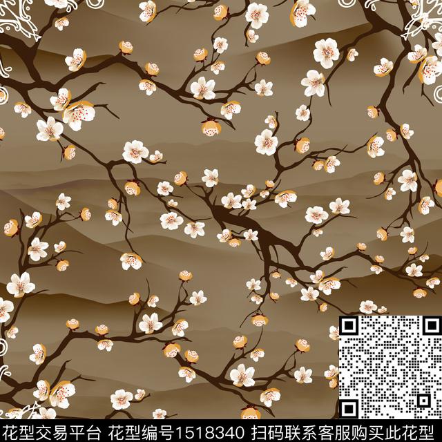 方巾1.jpg - 1518340 - 复古 花卉 大牌风 - 数码印花花型 － 方巾花型设计 － 瓦栏