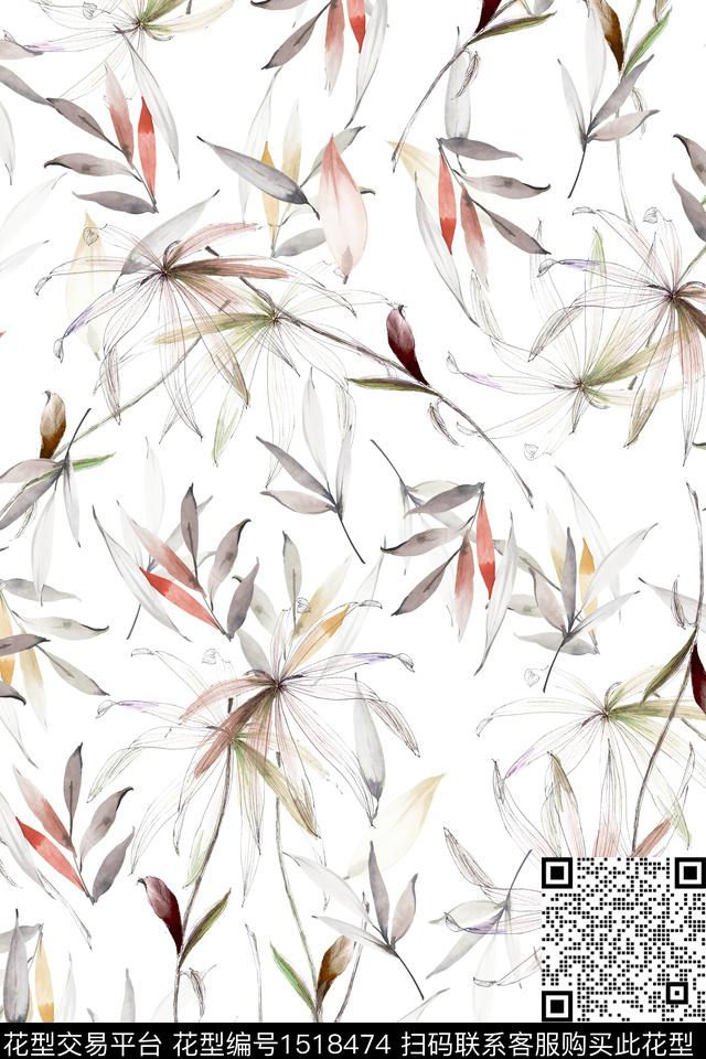 绿植树叶花卉大牌风数码印花花型下载（图片编号: 1518474） - 瓦栏（Walan）