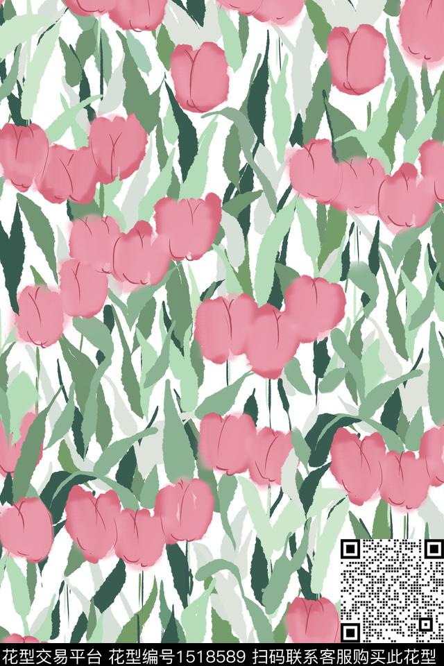 绿色小清新植物数码印花花型下载（图片编号: 1518589） - 瓦栏（Walan）