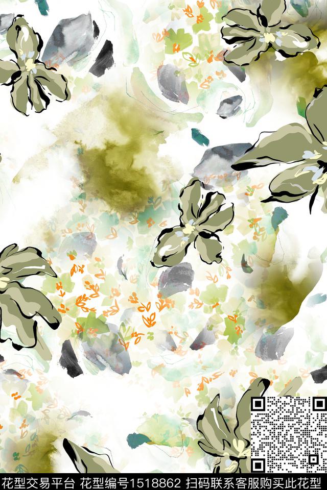 肌理抽象花卉大牌风数码印花花型下载（图片编号: 1518862） - 瓦栏（Walan）