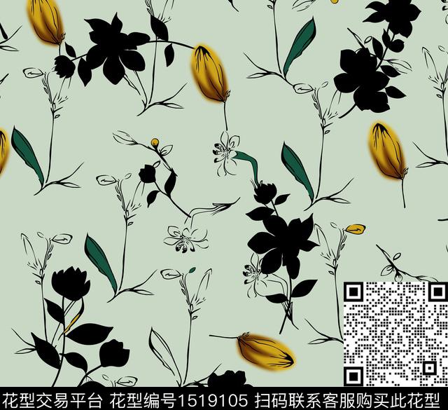 连衣裙女装花卉数码印花花型下载（图片编号: 1519105） - 瓦栏（Walan）