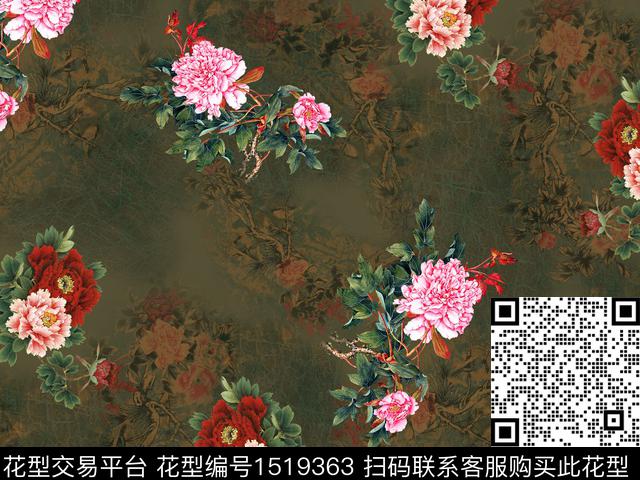 h2262.jpg - 1519363 - 绿植树叶 花卉 香云纱 - 数码印花花型 － 女装花型设计 － 瓦栏
