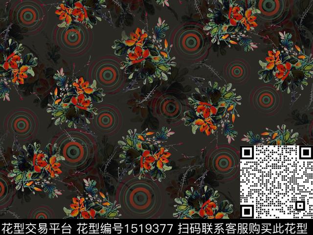 h2271.jpg - 1519377 - 绿植树叶 花卉 香云纱 - 数码印花花型 － 女装花型设计 － 瓦栏
