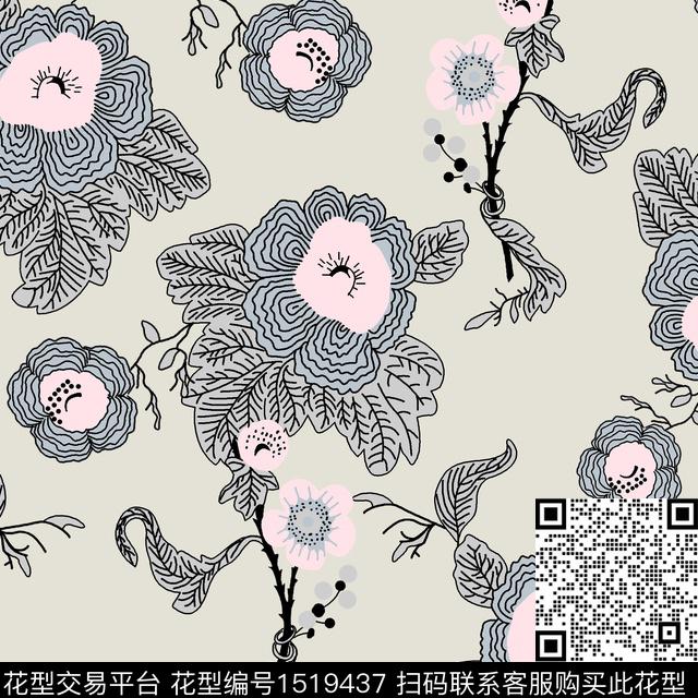 KN170818-3Z.jpg - 1519437 - 花卉 女装 线条花卉 - 传统印花花型 － 女装花型设计 － 瓦栏