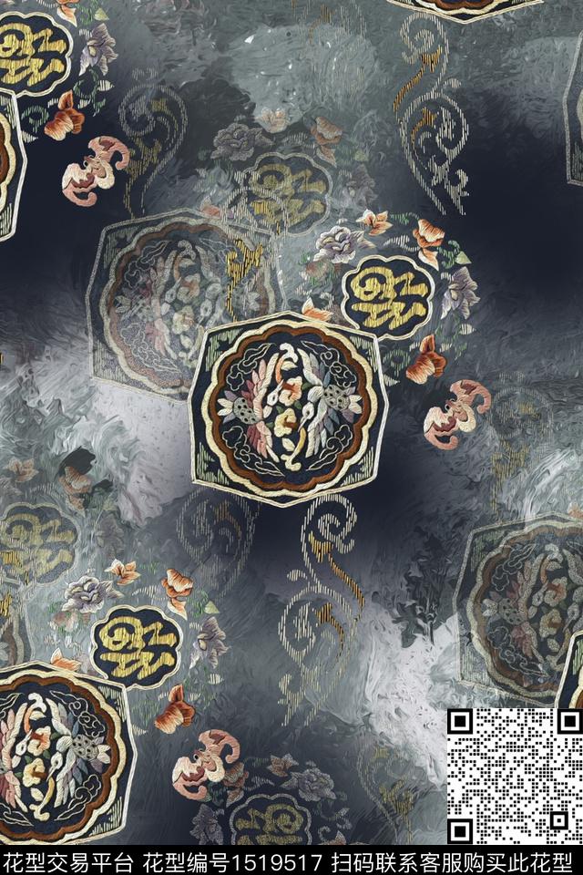 数码花型民族风香云纱数码印花花型下载（图片编号: 1519517） - 瓦栏（Walan）