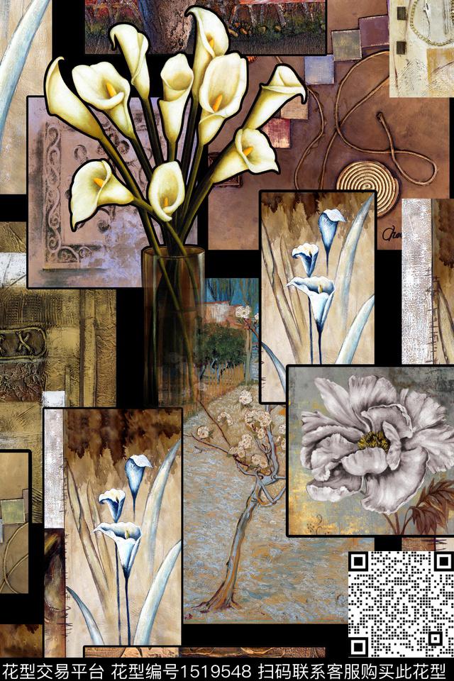 12-J1231.jpg - 1519548 - 数码花型 花卉 壁画 - 数码印花花型 － 女装花型设计 － 瓦栏