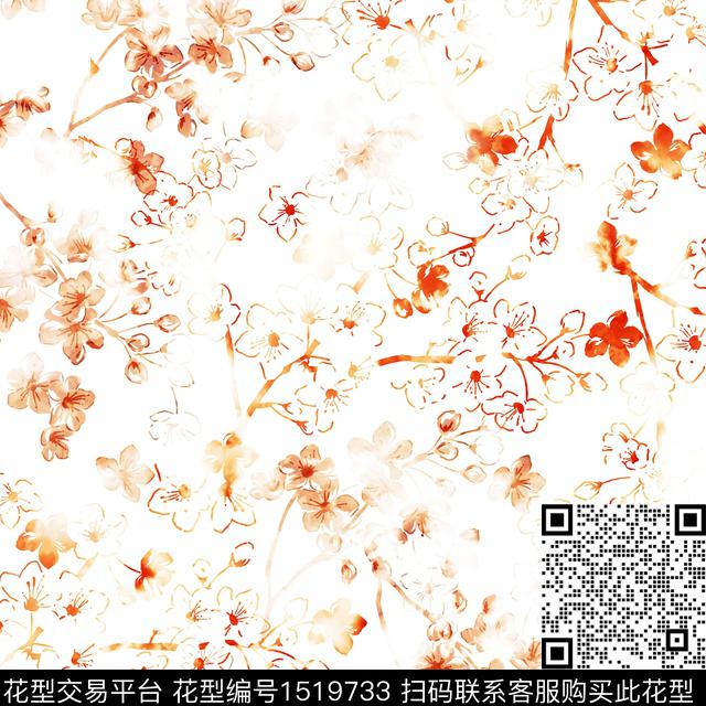 花卉手绘数码印花花型下载（图片编号: 1519733） - 瓦栏（Walan）