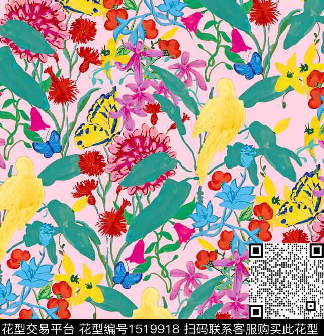 R2211070.jpg - 1519918 - 花鸟 手绘花卉 粉红 - 数码印花花型 － 女装花型设计 － 瓦栏