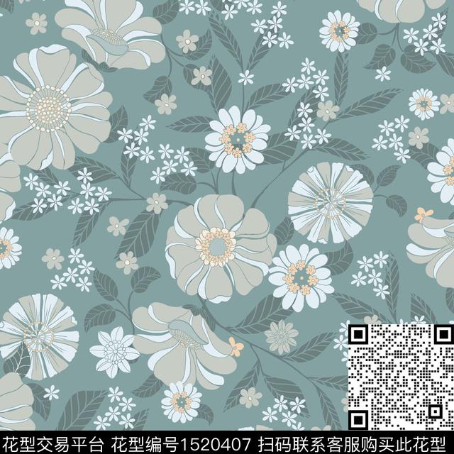 花卉手绘绿植树叶数码印花花型下载（图片编号: 1520407） - 瓦栏（Walan）