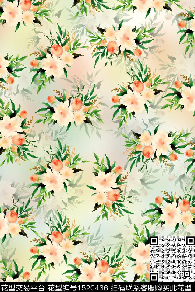 6632.jpg - 1520436 - 数码花型 满版散花 水彩花卉 - 数码印花花型 － 女装花型设计 － 瓦栏