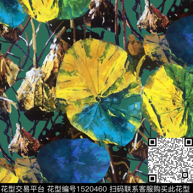 荷花油画花型中老年数码印花花型下载（图片编号: 1520460） - 瓦栏（Walan）