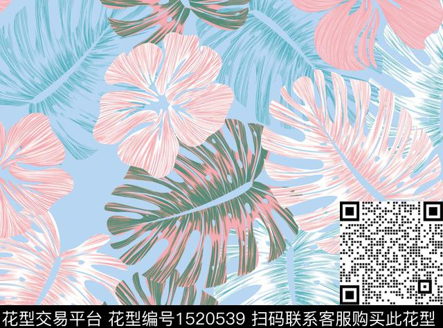 绿植树叶花卉大牌风数码印花花型下载（图片编号: 1520539） - 瓦栏（Walan）