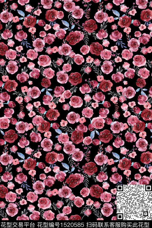 花卉小清新真丝数码印花花型下载（图片编号: 1520585） - 瓦栏（Walan）