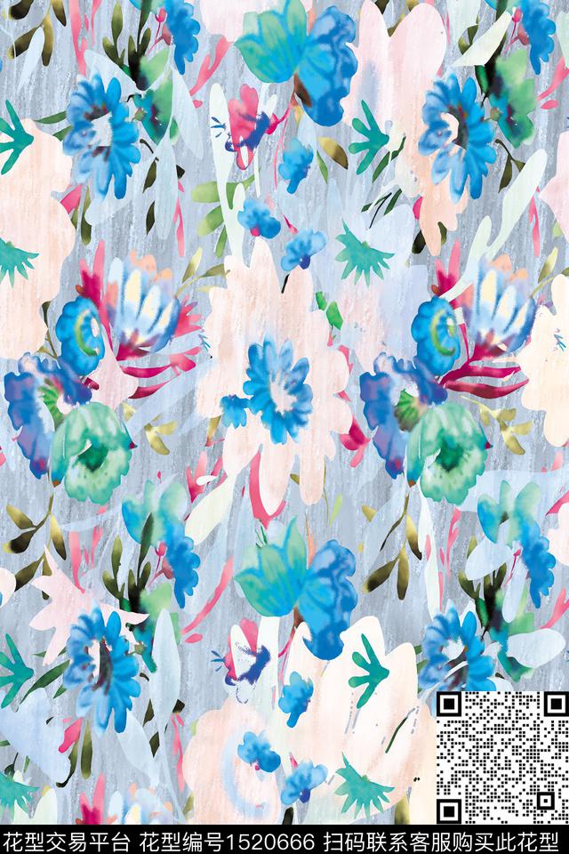 CM126.jpg - 1520666 - 抽象花卉 春夏花型 水彩手绘花 - 数码印花花型 － 女装花型设计 － 瓦栏