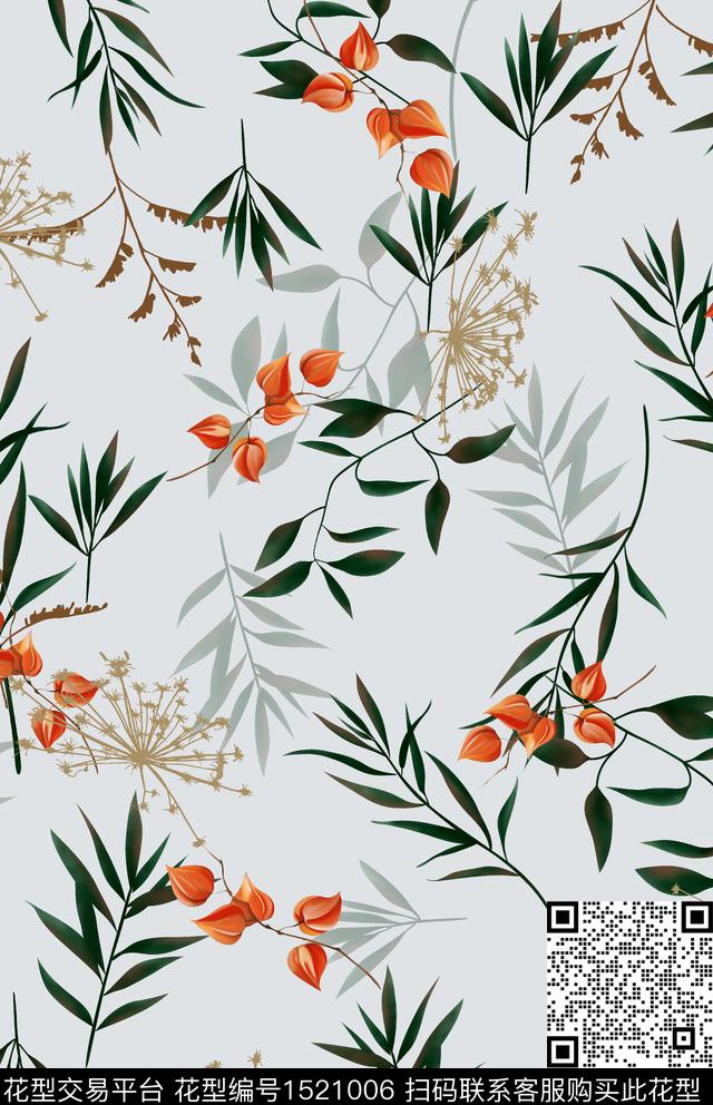 花卉小碎花绿植树叶数码印花花型下载（图片编号: 1521006） - 瓦栏（Walan）