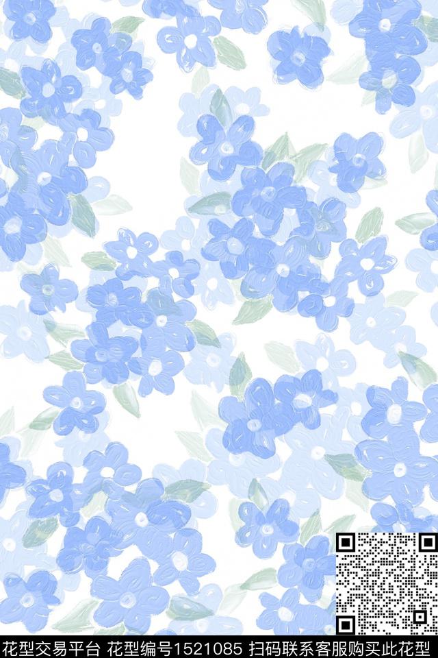花卉小清新真丝数码印花花型下载（图片编号: 1521085） - 瓦栏（Walan）