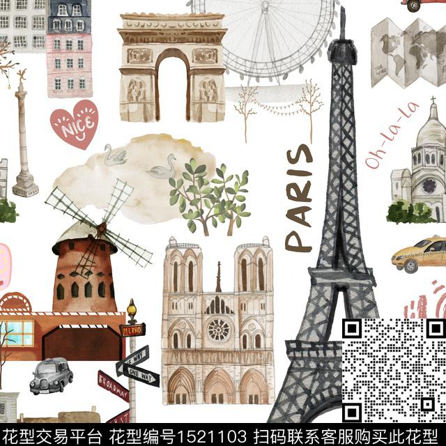 巴黎.jpg - 1521103 - 建筑 时尚 大牌风 - 数码印花花型 － 童装花型设计 － 瓦栏