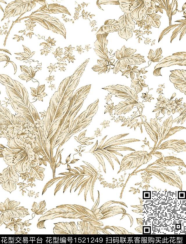 花卉大牌风植物传统印花花型下载（图片编号: 1521249） - 瓦栏（Walan）