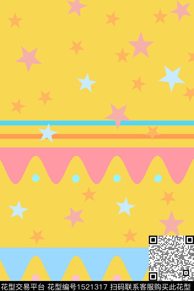 涂鸦星星卡通数码印花花型下载（图片编号: 1521317） - 瓦栏（Walan）