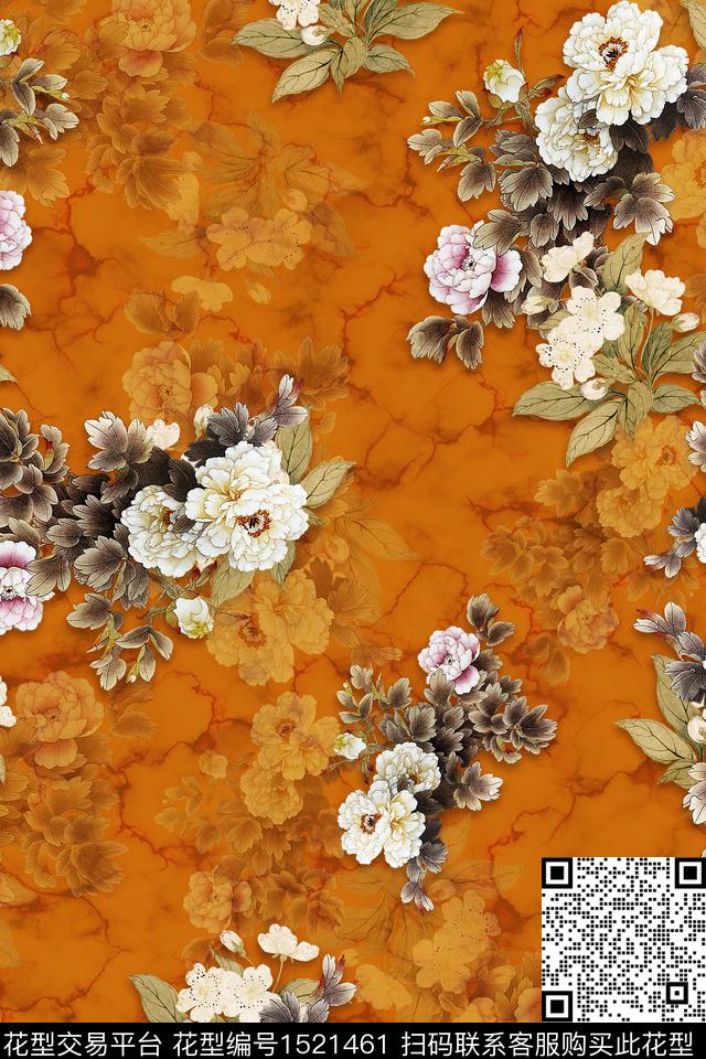 CCCC1163.jpg - 1521461 - 旗袍 香云纱 中老年 - 数码印花花型 － 女装花型设计 － 瓦栏