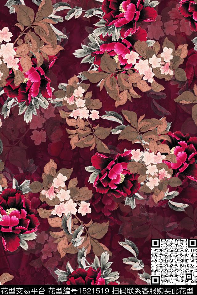 CCCC1176.jpg - 1521519 - 旗袍 香云纱 中老年 - 数码印花花型 － 女装花型设计 － 瓦栏