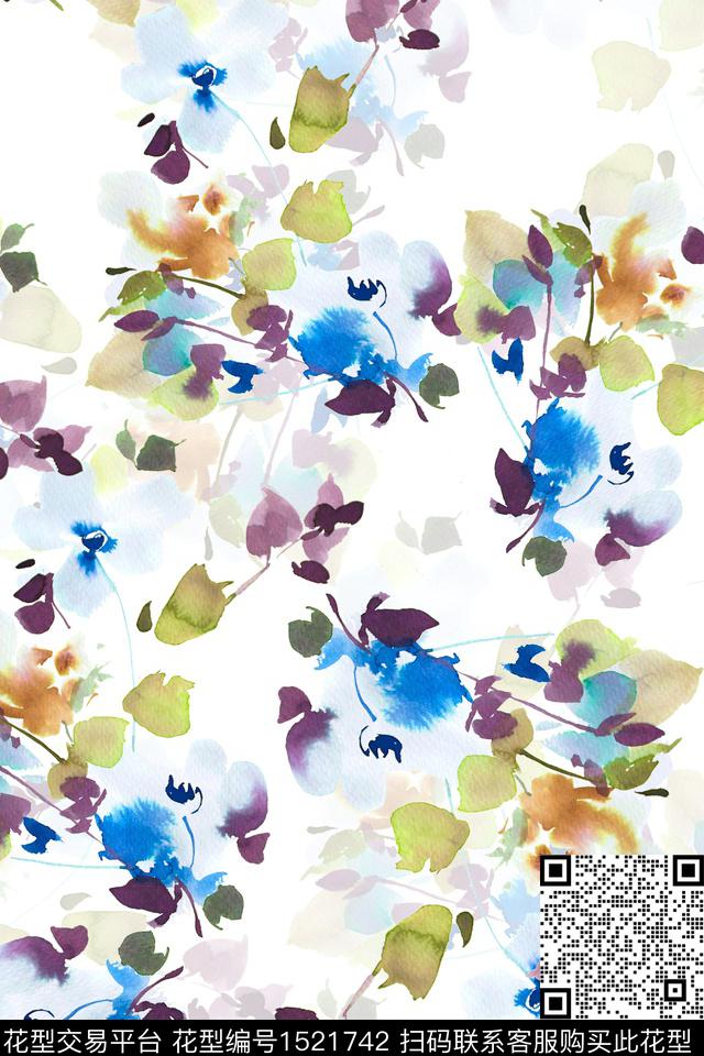 XZ4215.jpg - 1521742 - 花卉 小清新 水彩 - 数码印花花型 － 女装花型设计 － 瓦栏