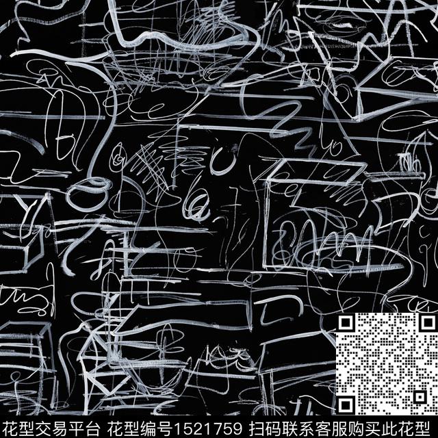 R2211150.jpg - 1521759 - 涂鸦 线条画 黑板 - 数码印花花型 － 男装花型设计 － 瓦栏