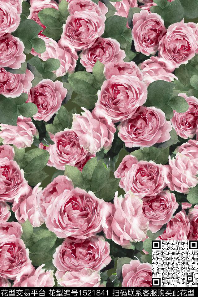 XZ4224.jpg - 1521841 - 玫瑰花 花卉 水彩 - 数码印花花型 － 女装花型设计 － 瓦栏