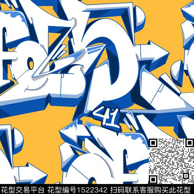 R2212009A.jpg - 1522342 - 字母 涂鸦 3D立体 - 数码印花花型 － 男装花型设计 － 瓦栏