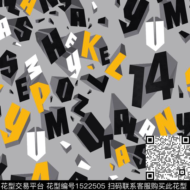 R2212023A.jpg - 1522505 - 字母 3D立体 骷髅 - 数码印花花型 － 男装花型设计 － 瓦栏