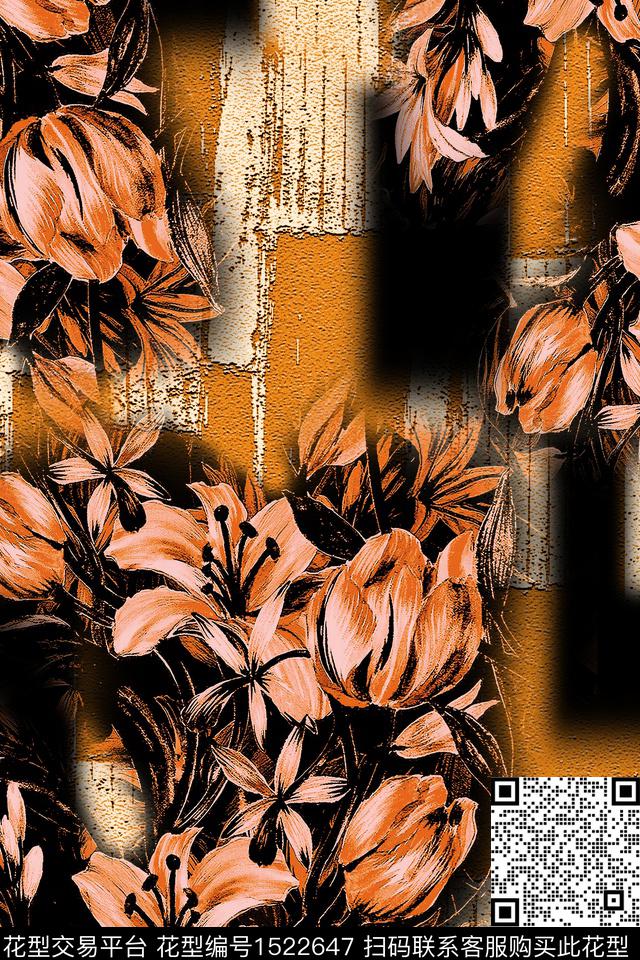 CM137-1.jpg - 1522647 - 油画花型 春夏花型 肌理底纹 - 数码印花花型 － 女装花型设计 － 瓦栏