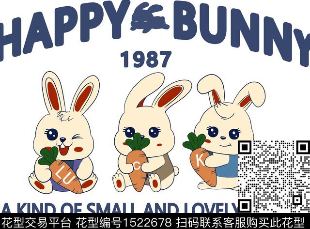2212051.jpg - 1522678 - 可爱 卡通 兔子 - 传统印花花型 － 女装花型设计 － 瓦栏
