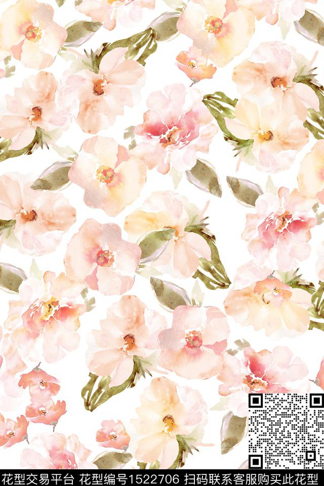XZ4240.jpg - 1522706 - 花卉 小清新 水彩 - 数码印花花型 － 女装花型设计 － 瓦栏