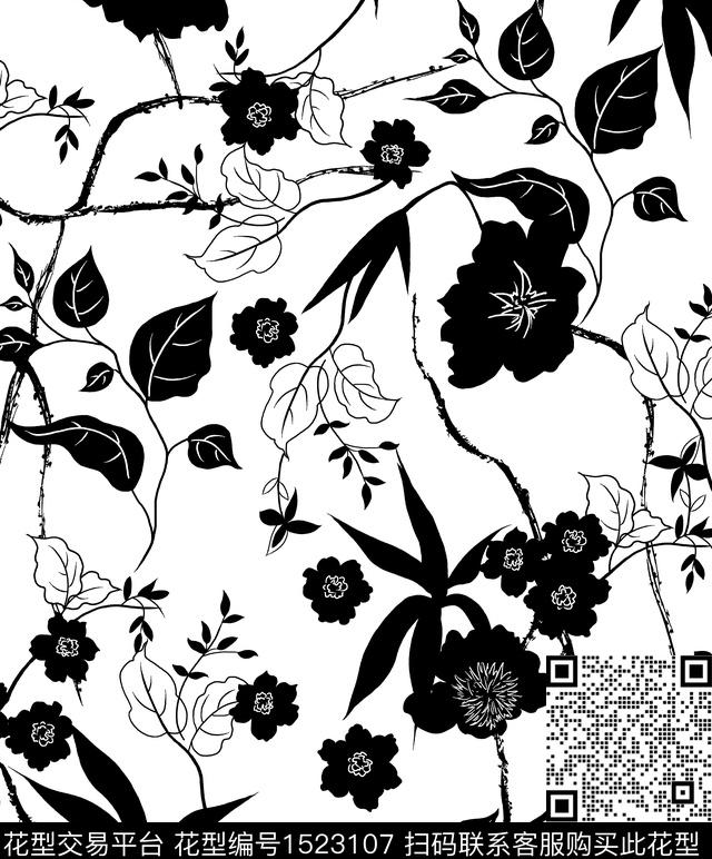 连衣裙黑白花型女装数码印花花型下载（图片编号: 1523107） - 瓦栏（Walan）