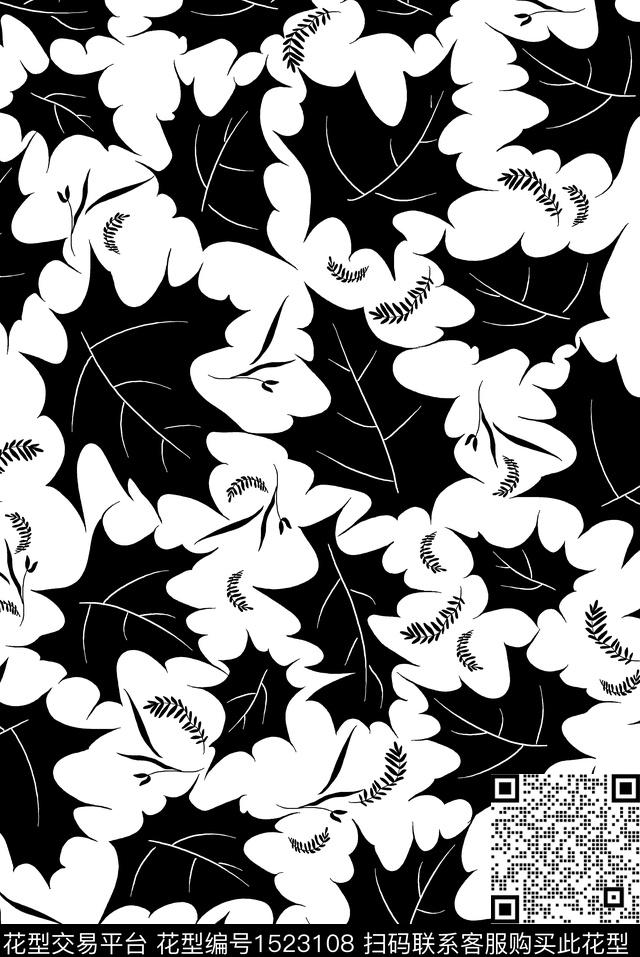 连衣裙黑白花型女装数码印花花型下载（图片编号: 1523108） - 瓦栏（Walan）