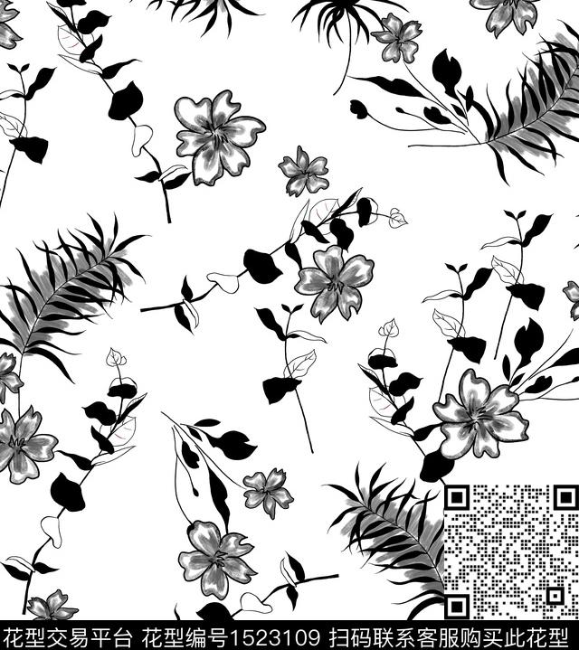 连衣裙黑白花型女装数码印花花型下载（图片编号: 1523109） - 瓦栏（Walan）