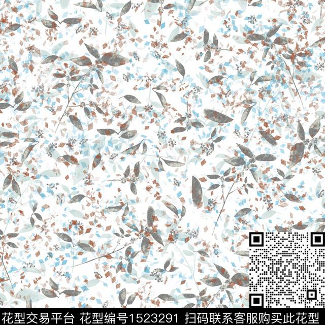 连衣裙绿植树叶雪纺数码印花花型下载（图片编号: 1523291） - 瓦栏（Walan）
