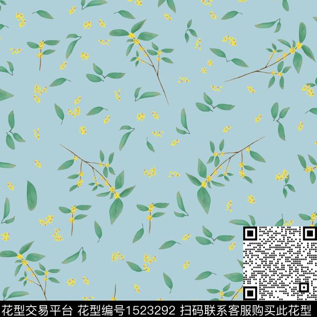桂花.jpg - 1523292 - 连衣裙 绿植树叶 花卉 - 数码印花花型 － 女装花型设计 － 瓦栏